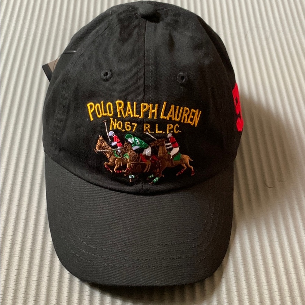 Ralph Lauren Black Baseball Cap with Multicolor Polo Embroidery